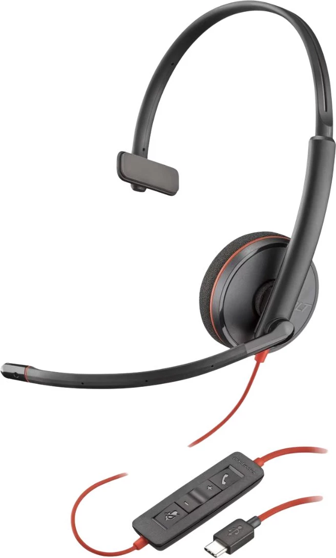 Mono slušalke z USB in nastavljivim boom mikrofonom, Plantronics/Poly Blackwire 3210 8X214A6, črne