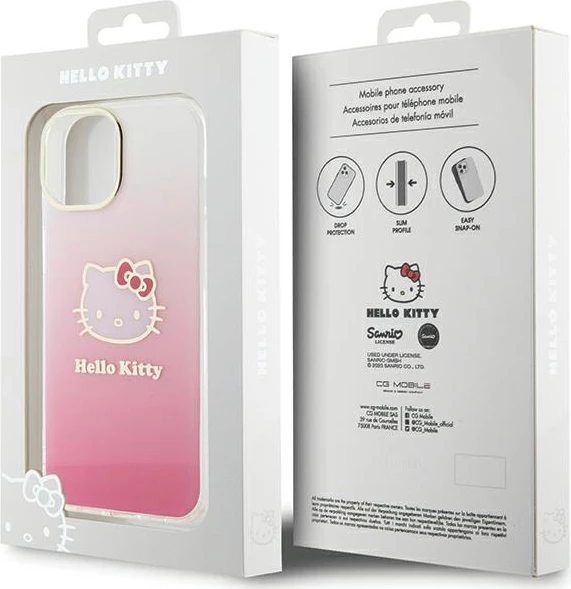 Ovitek za telefon Hello Kitty IML Gradient Electrop Kitty Head za iPhone 15, roza