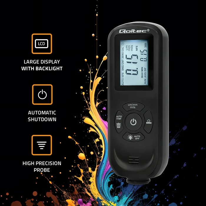 Merilec debeline barve Qoltec 50646, osvetljen LCD, 0–2000 μm, črn