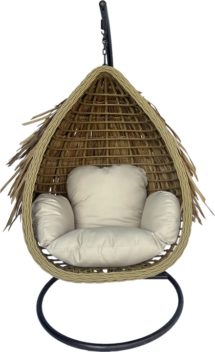 Viseče gnezdo iz PE rattana, bež, z rjavo kovinsko osnovo 120x105x195 cm — Pakoworld