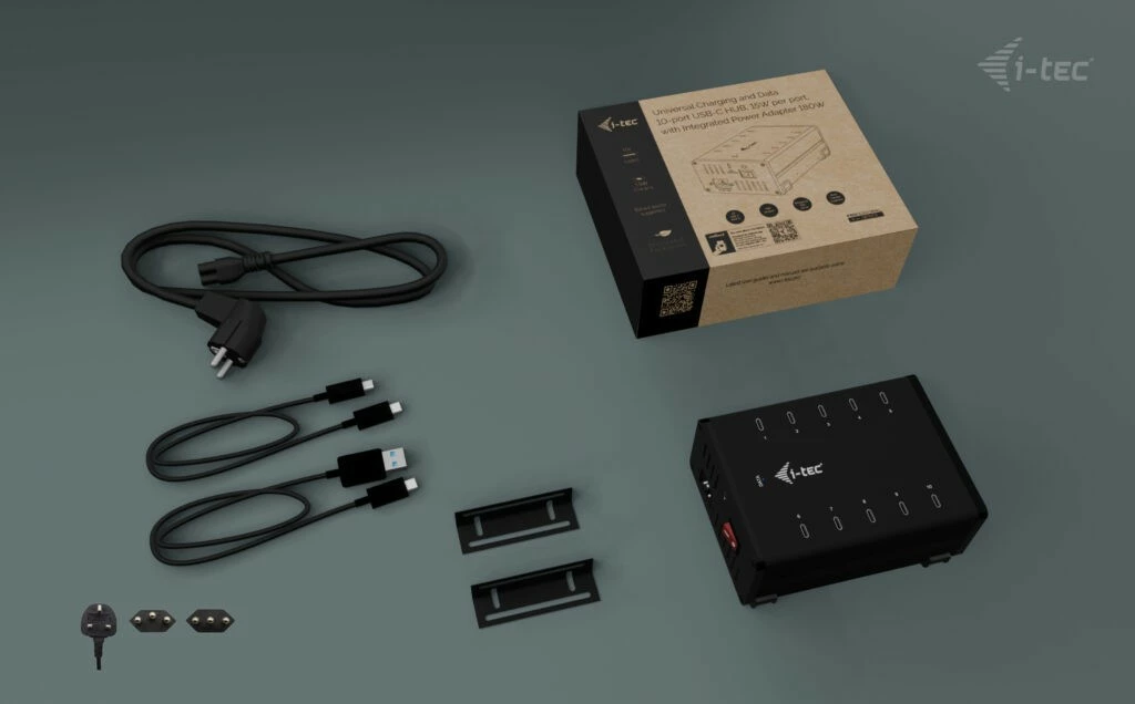 USB-C razdelilec i-tec CACHRGHUB10C, 10× USB-C, 15 W na vrata, kovinski