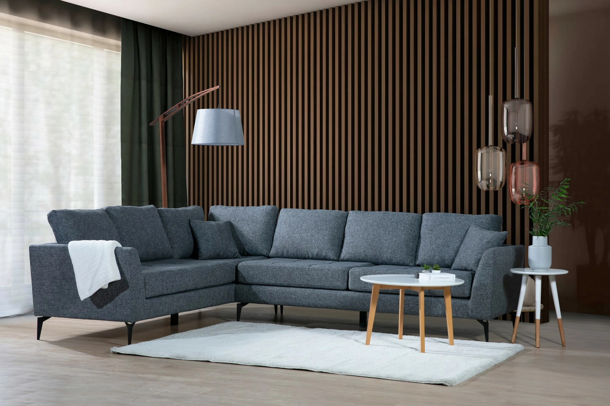 Kotni kavč, Atelier del Sofa Tempo levo (3+3R), temno siva