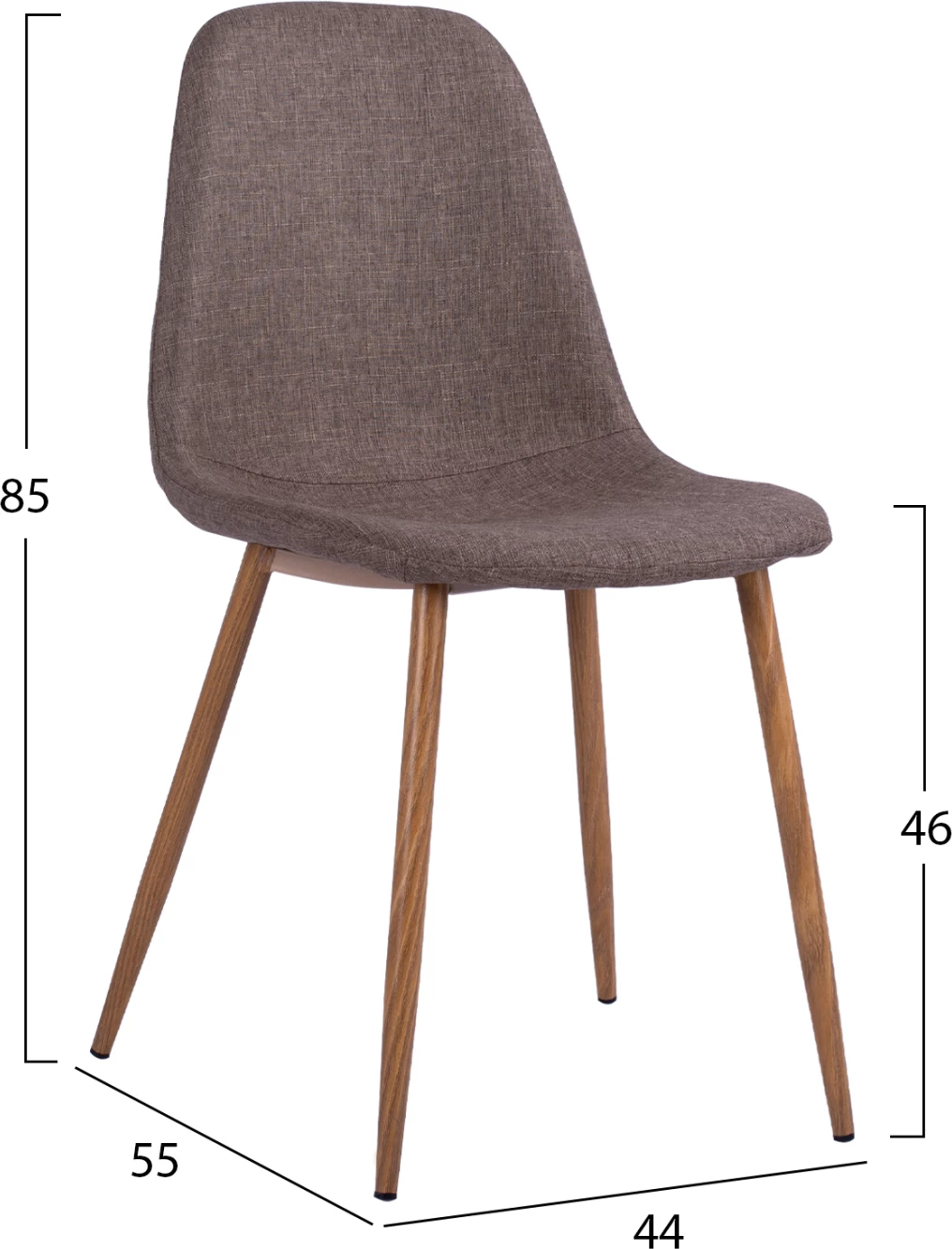 Jedilni stol Leonardo FH00100.03 z kovinskimi nogami in rjavo tkanino 44x55x85Υ cm, set 4 kosov