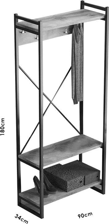 Vhodno pohištvo, oreščna-črna Baker, 90x34x180 cm