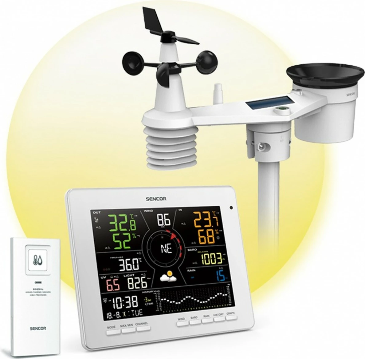 Pametni vremenski stolp Sencor SWS 16600 WiFi SH, 7-v-1 brezžični senzor in TH, bel