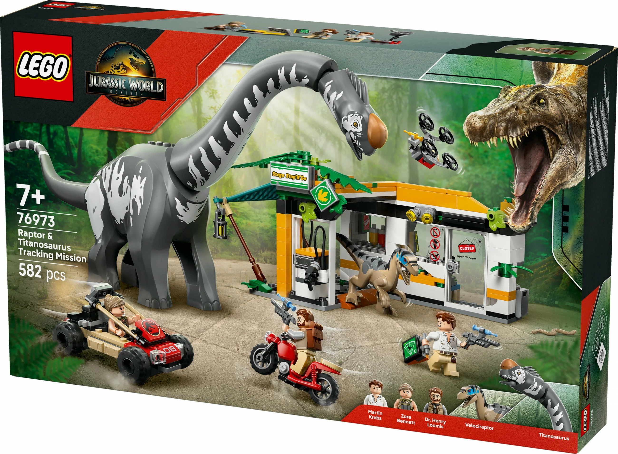 Set gradnje z dinozavri Raptor & Titanosaurus LEGO Jurassic World 76973, 582 delov, večbarven