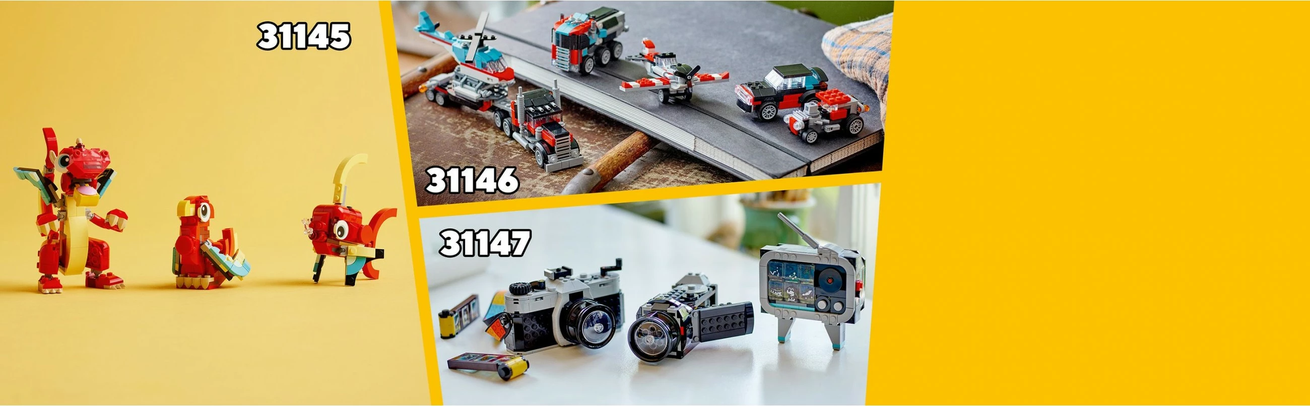 Set za gradnjo LEGO Creator 3 v 1, tovornjak s platformo in helikopter, 270 kosov, večbarven