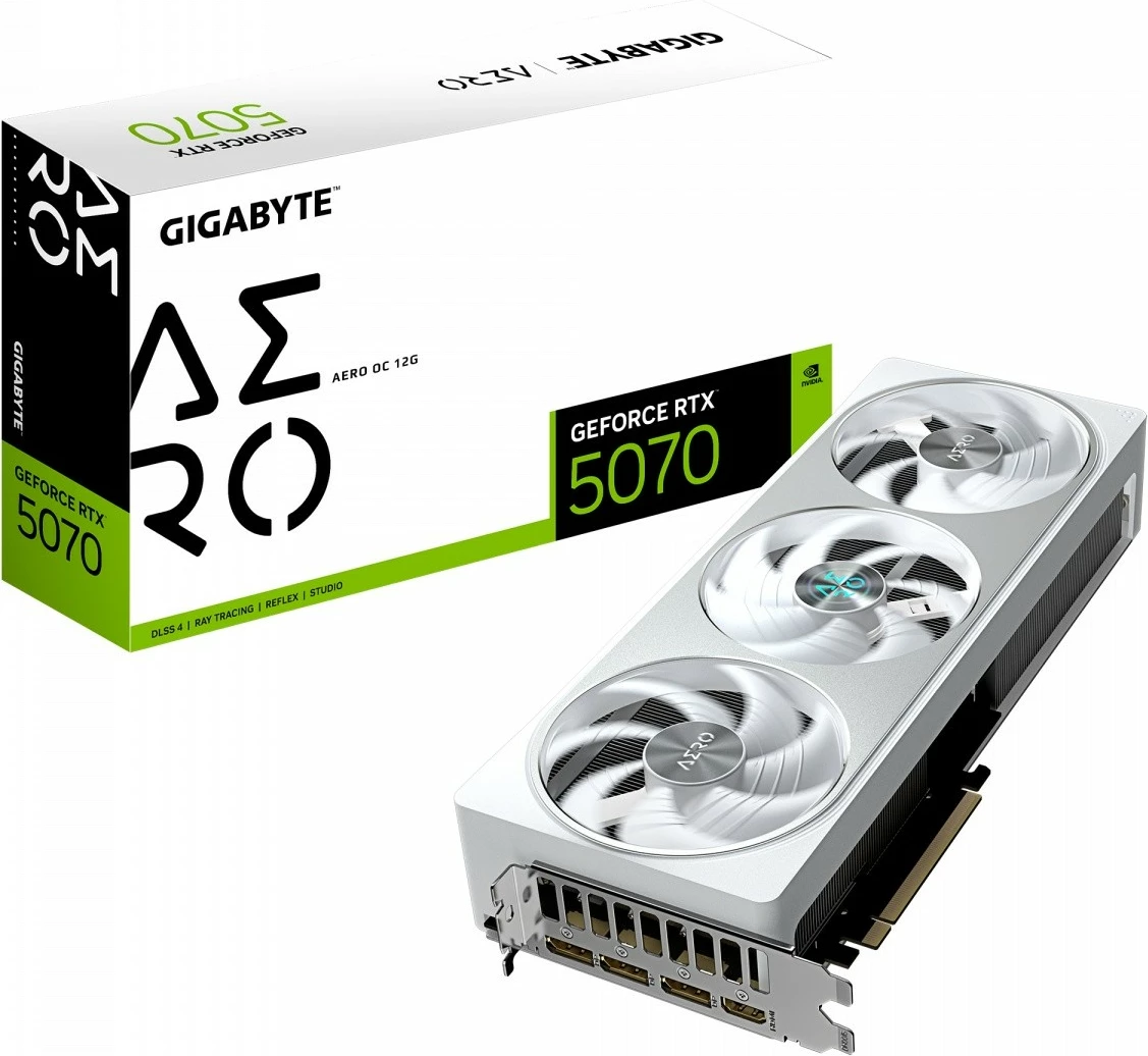 Grafična kartica Gigabyte GeForce RTX 5070 AERO OC, 12GB GDDR7, 192-bit, bela