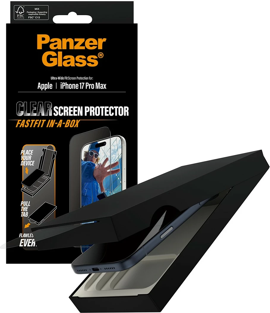 Zaščitno steklo za zaslon PanzerGlass za iPhone 17 Pro Max, črn okvir