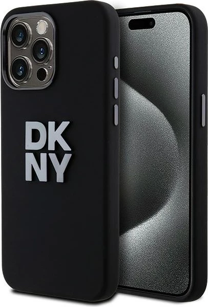 Ovitek iz tekočega silikona z metalnim logotipom DKNY za iPhone 15 Pro Max, črn