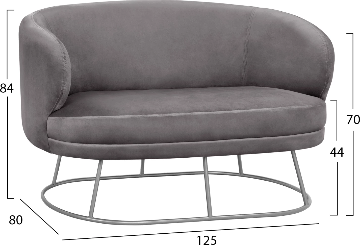 Set dnevne sobe 2-sedežnik in 2 fotelja Arien siva žamet s srebrno osnovo