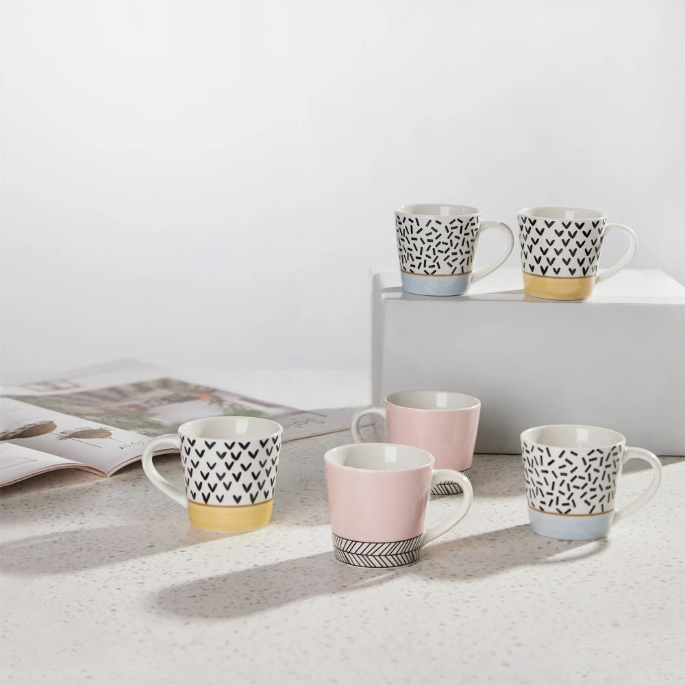 Set skodelic za espresso, 6 kosov, večbarven, 9,5x6,5x5 cm, porcelan New Bone, HAPPY