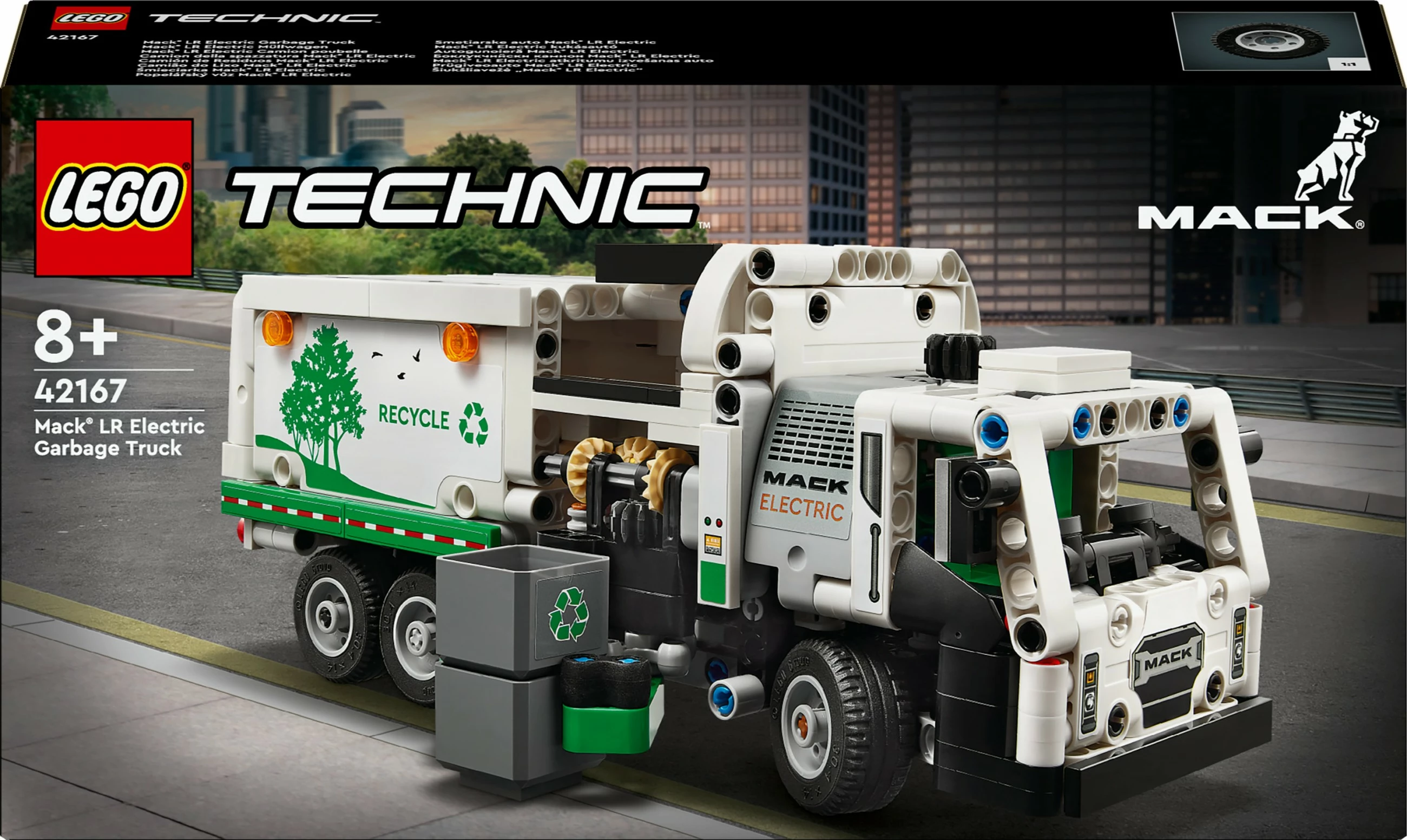 Gradbeni set LEGO Technic električni tovornjak za odvoz smeti Mack LR, 503 kosi, večbarven