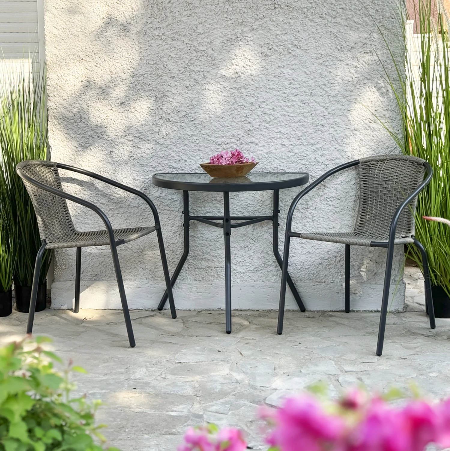 Polkrožna miza LIMA FH5967.01 kovinska v sivi barvi s stekleno ploščo 70x40x64,5H cm