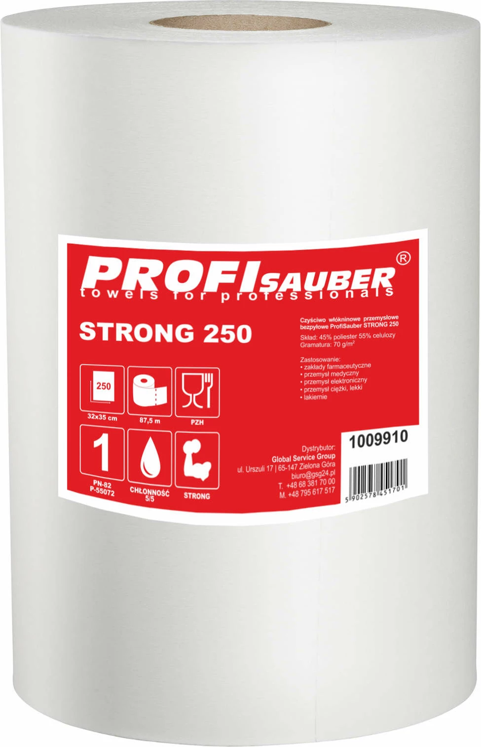 Industrijska krpa za čiščenje Profi Sauber STRONG 250, 250 listov, bela