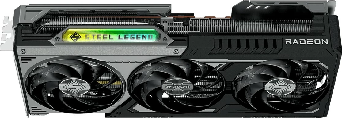 Grafična kartica Radeon RX 9070XT Steel Legend Dark ASRock, 16GB, 3 ventilatorji, večbarvna