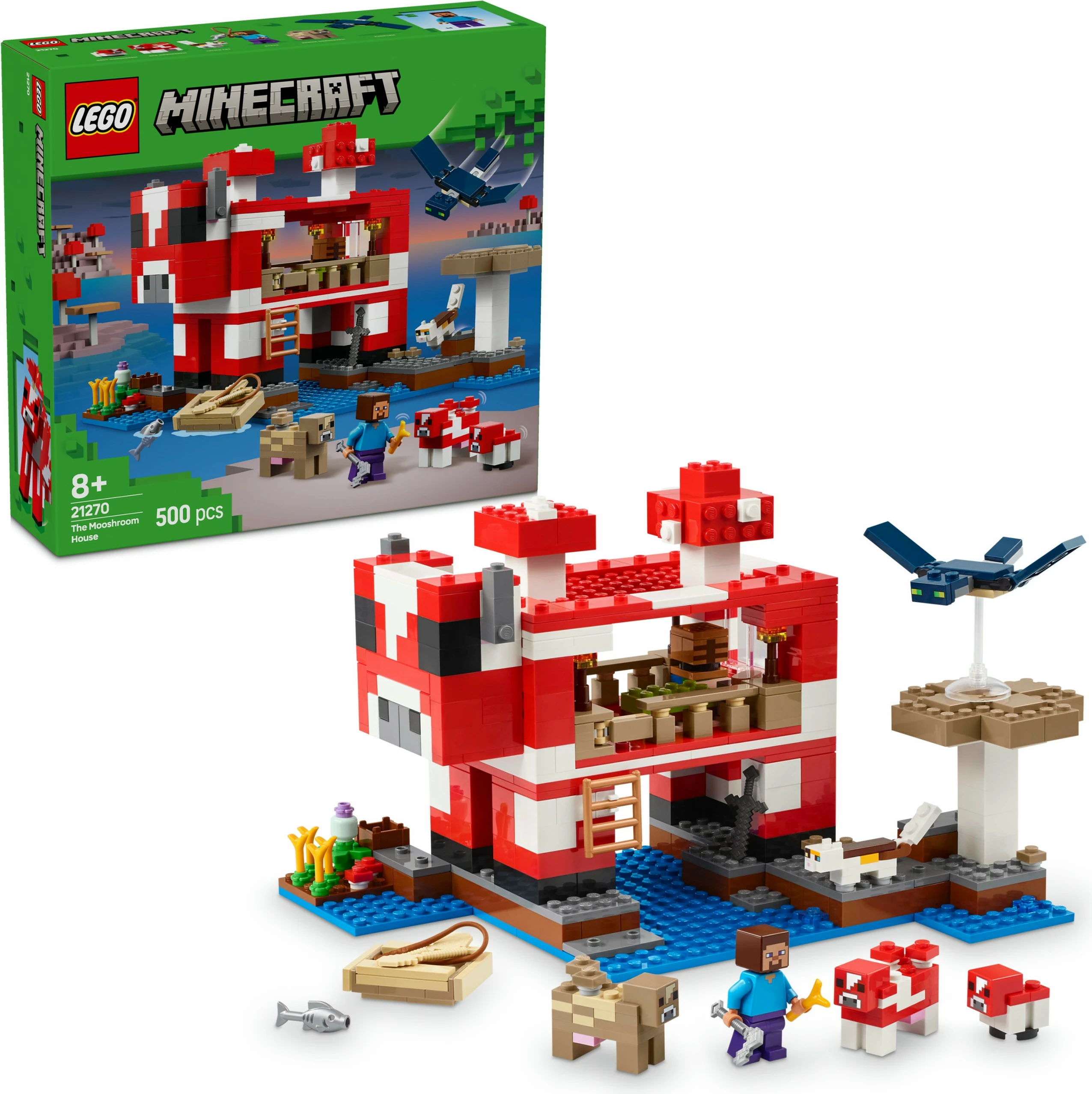 Set za gradnjo LEGO Minecraft 21270 Das Pilzkuh-Haus, 500 kosov, večbarvno