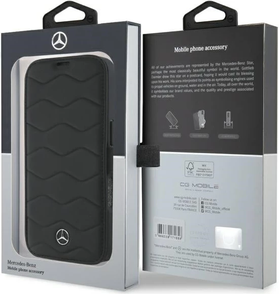 Usnjen ovitek za telefon Mercedes MB Waves za iPhone 16 Pro Max, črn