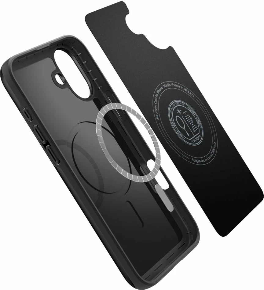 Tanek in lahek ovitek Thin Fit MagSafe za iPhone 16 Plus, Spigen, 1,55 mm, TPU + polikarbonat, črn, 1 kos