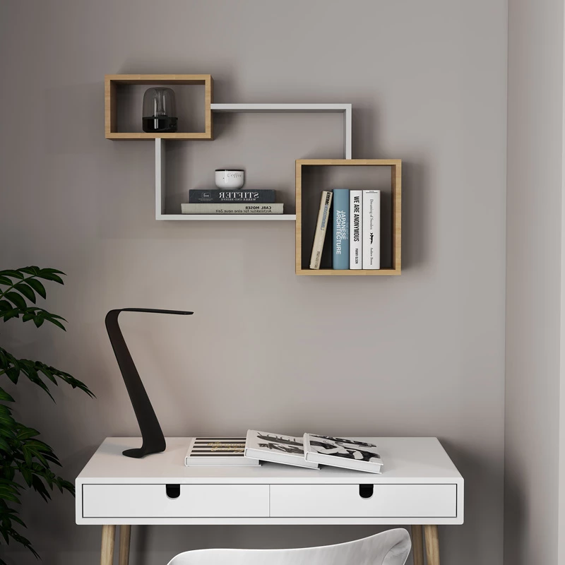 Stenski regal Beldra, naravno-bela, 84 x 15 x 57,8 cm