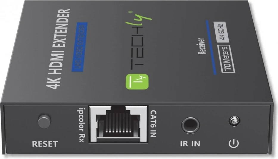 Podaljševalnik HDMI Techly 364187, preko Cat6/6a/7, 4K 60Hz, brez zakasnitve, IR, do 70 m, črn