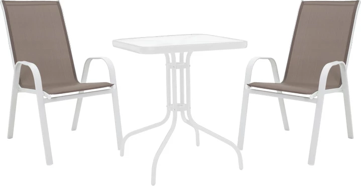 Komplet mize in stolov za teraso, bela, 70x70x70 cm