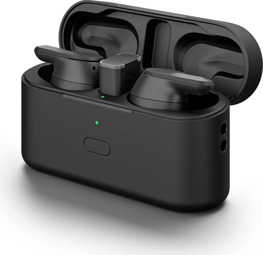 Pravi brezžični slušalke EPOS ADAPT E1TWS, Bluetooth 5.3, črne, s polnilno škatlico
