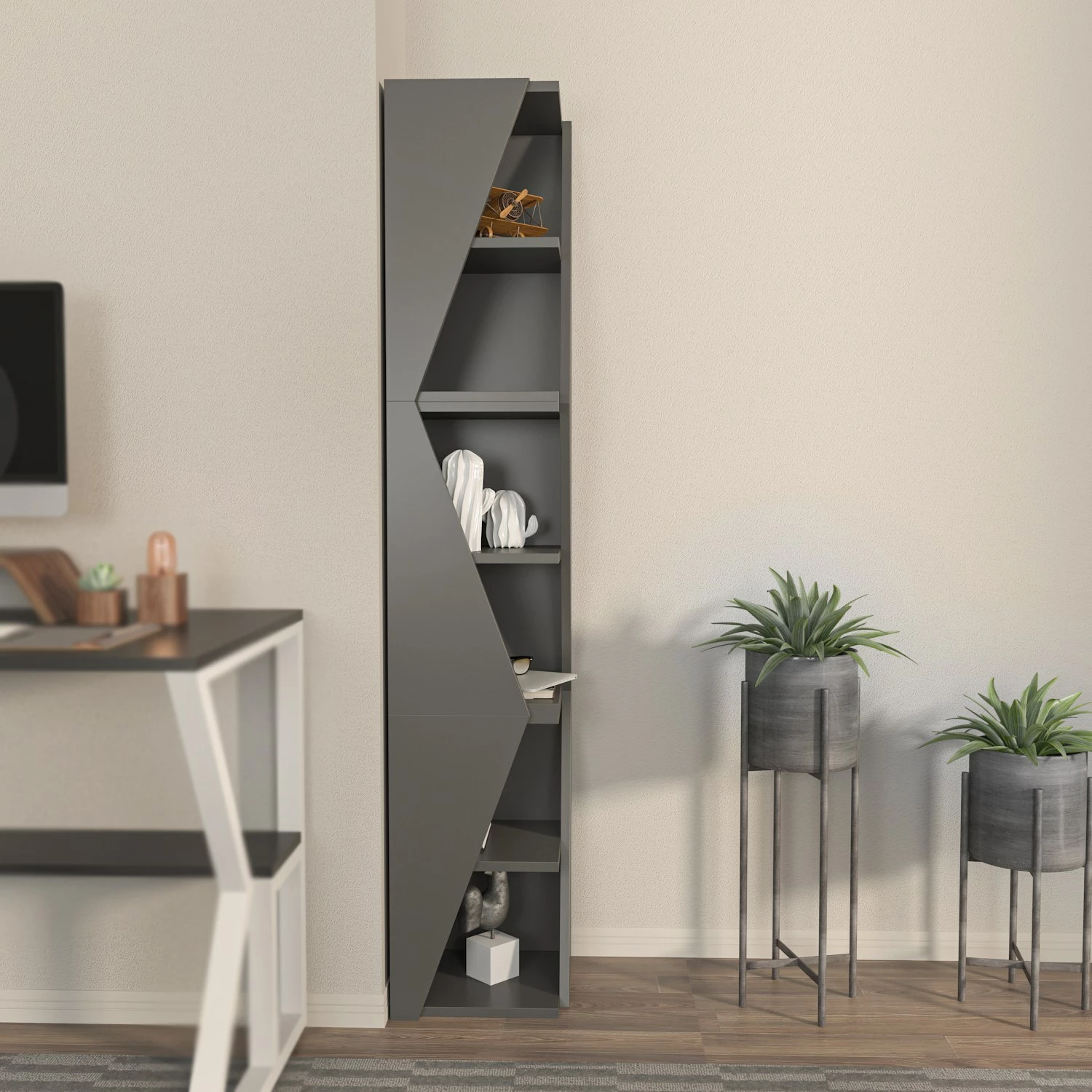 Polica za knjige Skye Decor Arrow, antracit