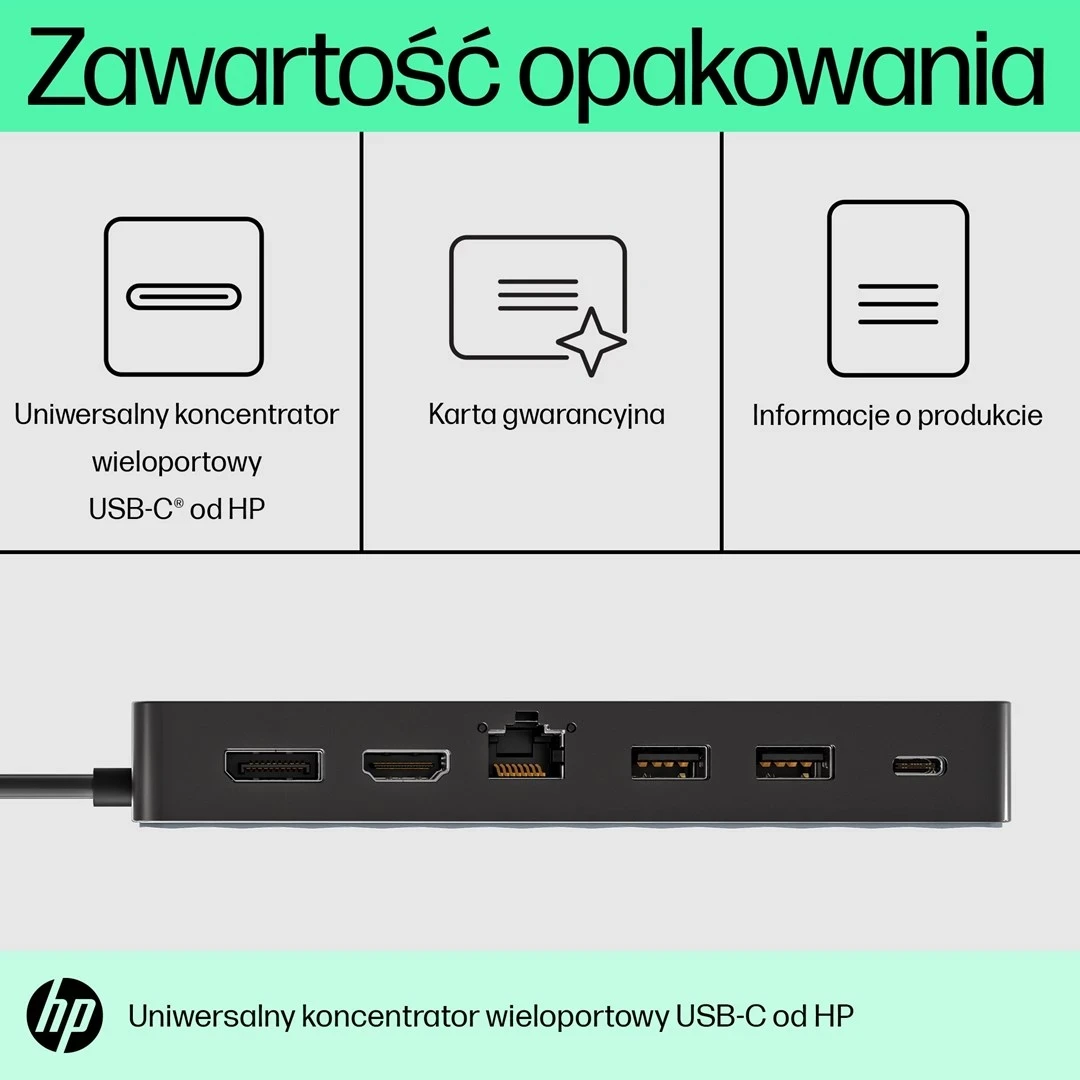 Hub univerzalen Ethernet LAN, 7 vrat, USB-C, HP, črn