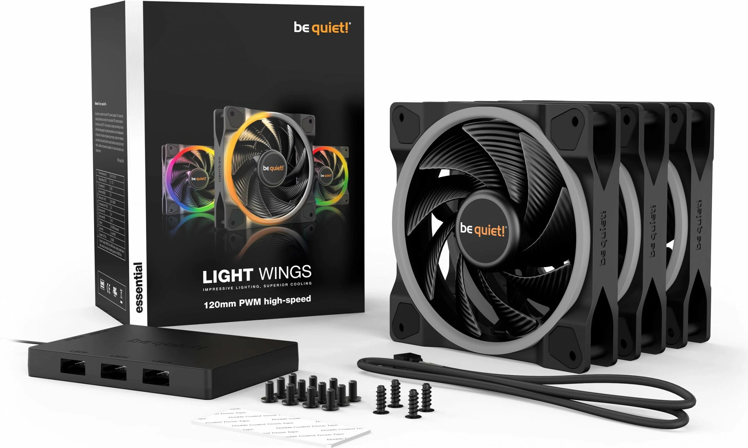 Visokohitri ventilator 120 mm Light Wings ARGB, Be Quiet! 3-pack, 2500 RPM, črn