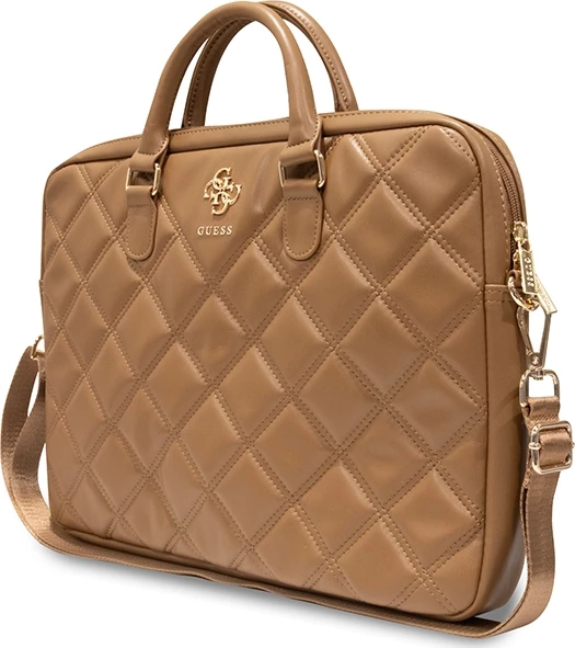 Torba za prenosnik Quilted 4G Guess, 16 in, vegansko usnje, rjava