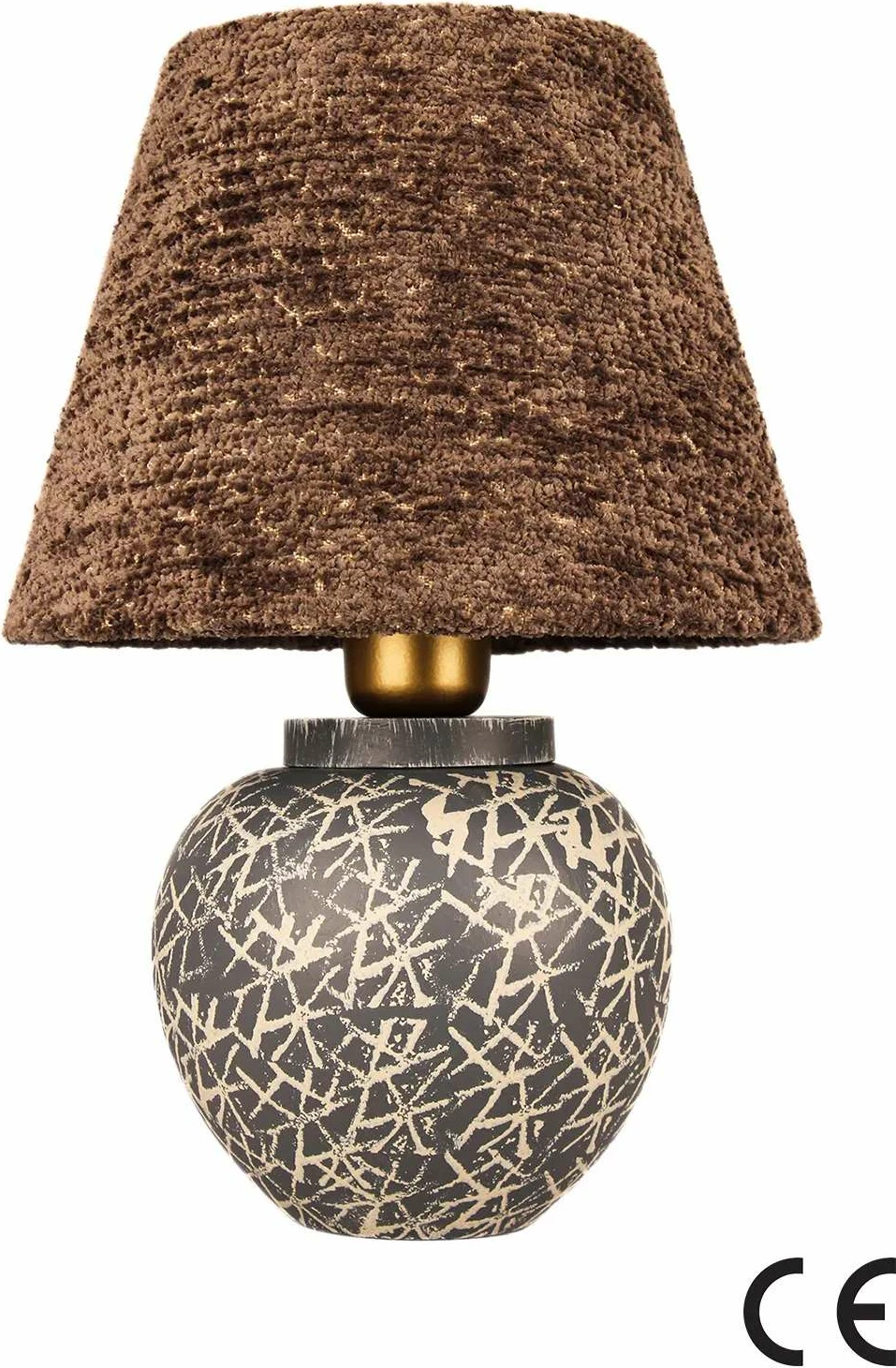 Namizna svetilka Opviq Hidra, keramično telo, žametni abažur, rjava in siva