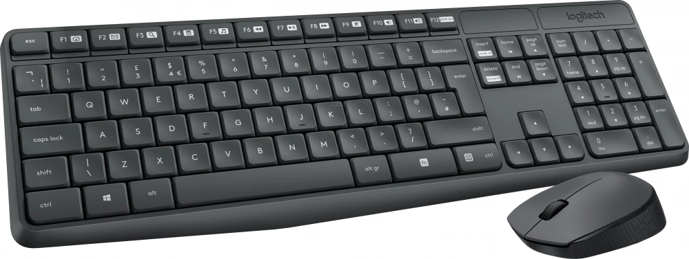 Komplet tipkovnice in miške Logitech MK235, MPN 920-007905, nemški razpored (GER), siva