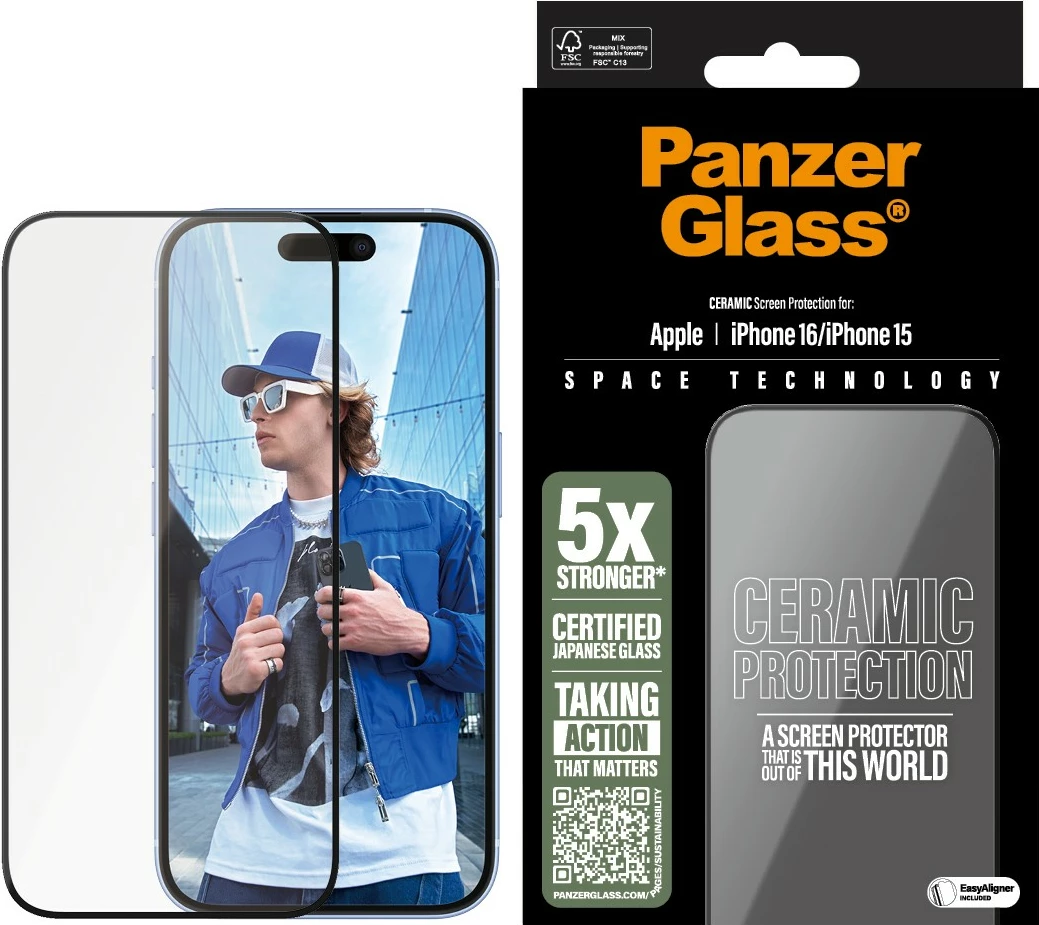 Zaščitno steklo PanzerGlass Ceramic za iPhone 16/15, prozorno