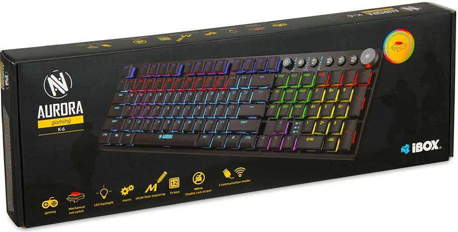 Mekančna igralna tipkovnica iBOX Aurora K-5, RGB, žična, črna