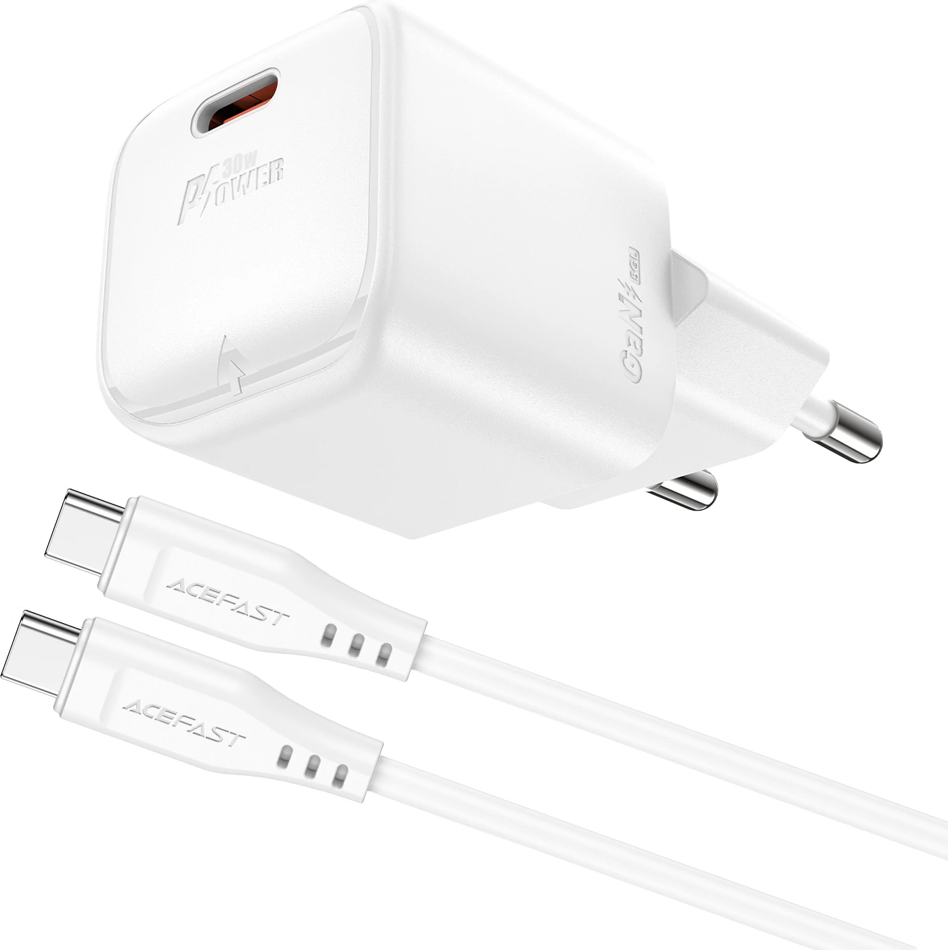 Stenski polnilnik z GaN, 30 W, z USB-C kablom, bel — Acefast A77 Mini