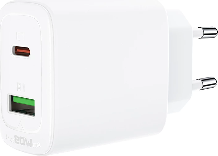 Hitro polnjenje Acefast A25, 20W, USB-C/USB-A, bel