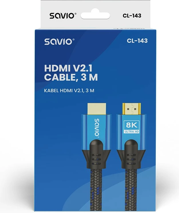 HDMI kabel Savio CL-143, 3 m, Ultra HD 8K, v2.1, črno/moder