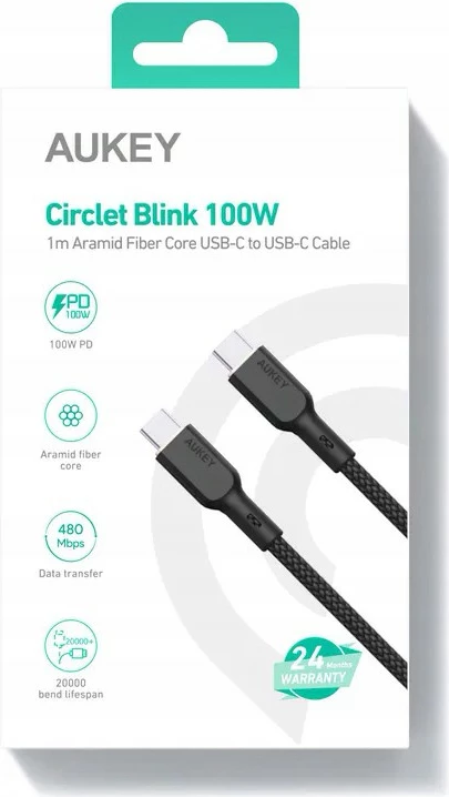 Kabel USB-C na USB-C AUKEY CB-KCC101, 1 m, Kevlar, 100 W, črn