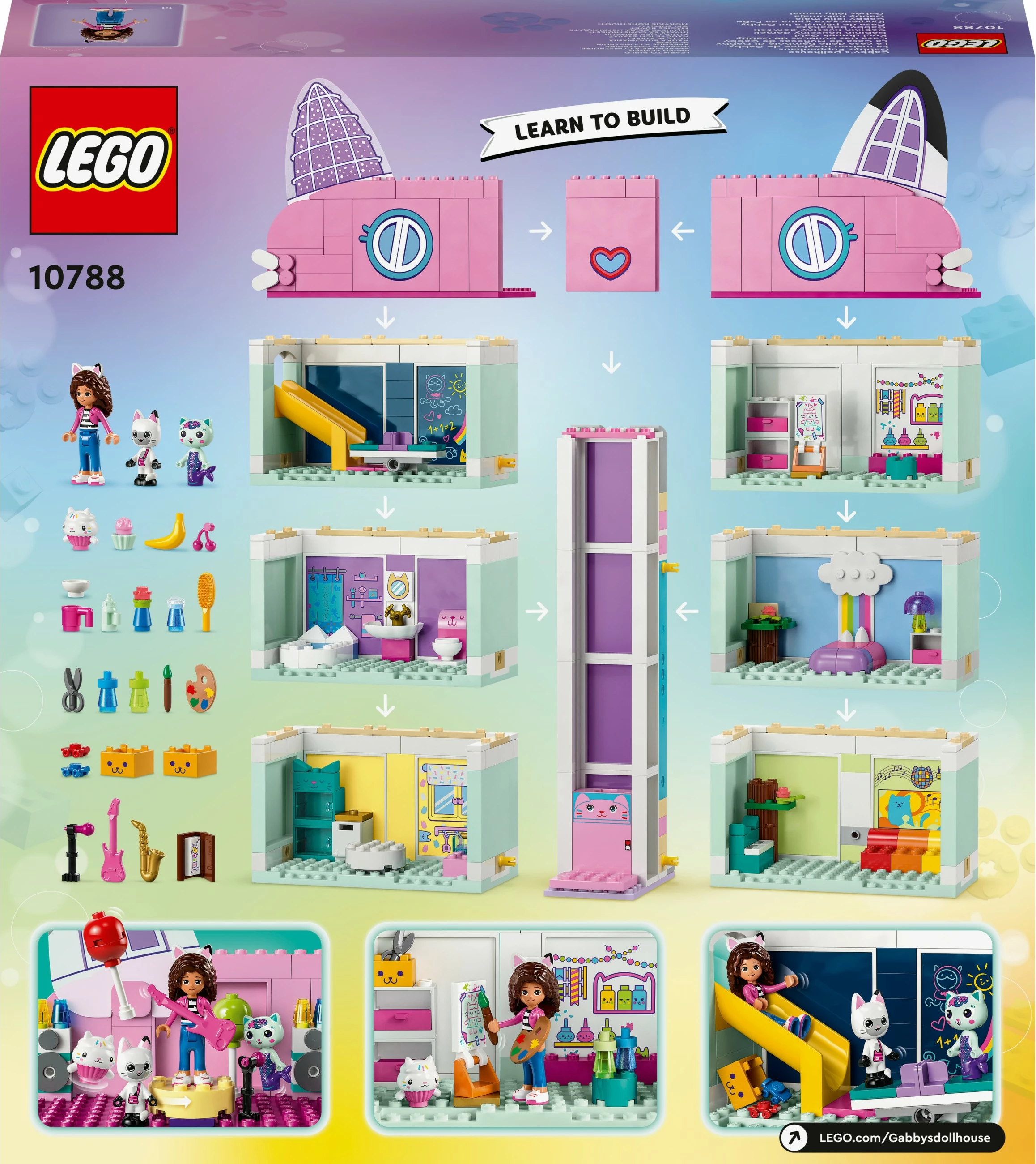 Igralni set Gabby's Dollhouse LEGO 10788, 498 delov, večbarven