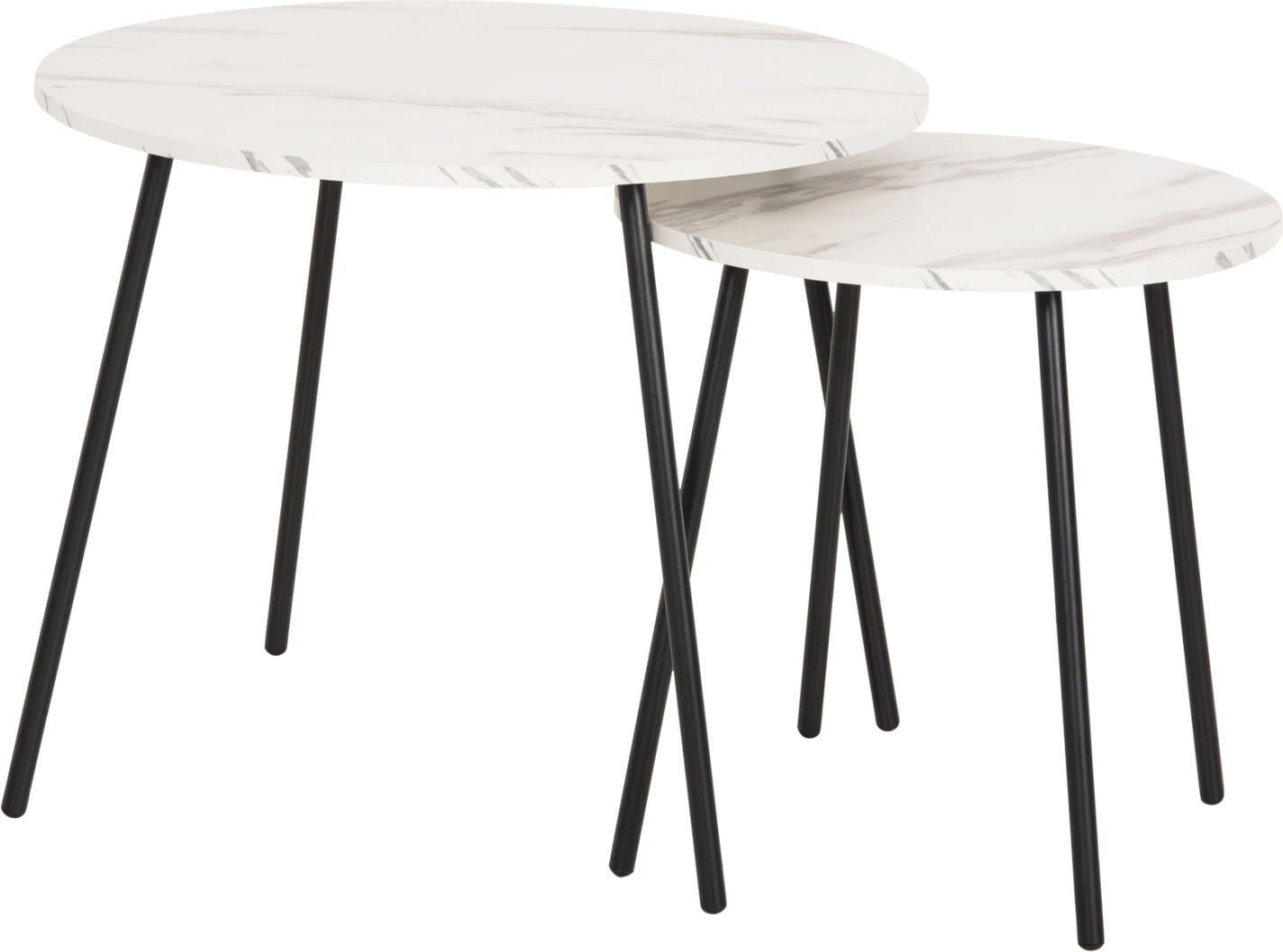Klubske mize 2 kosa okrogle cupper FH9878.12 melamin v beli marmor-črni kovini Φ55x45Hcm