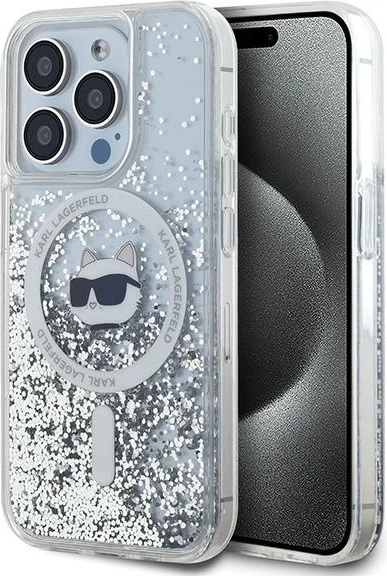Ovitek za telefon z tekočimi bleščicami in motivom mačke Choupette, MagSafe, za iPhone 13 Pro Max, Karl Lagerfeld, prozoren