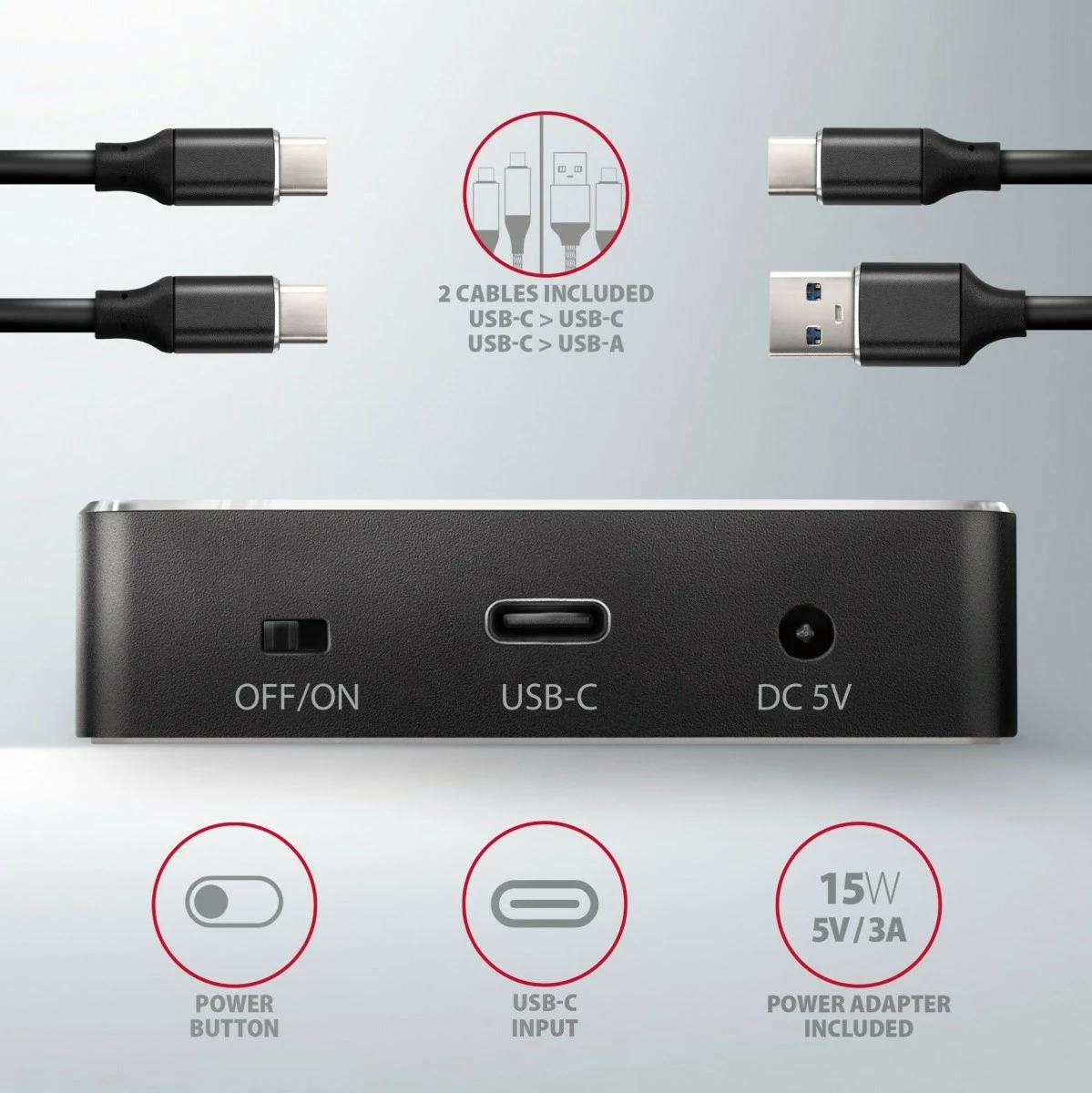 Dokacijska postaja za 2x NVMe M.2 SSD, USB-C 3.2 Gen 2, črna, AXAGON ADSA-M2C