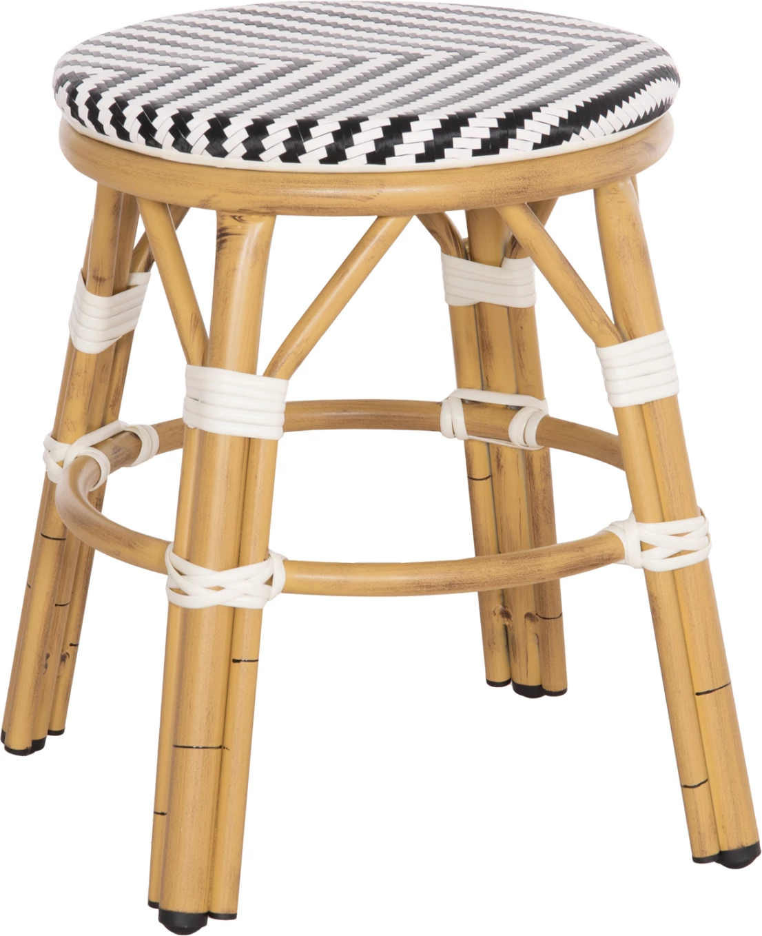 Aluminijasti okrogli stol CHINO FH6285.03 videz bambusa-tekstilen v beli-črni barvi Φ36x46Hcm