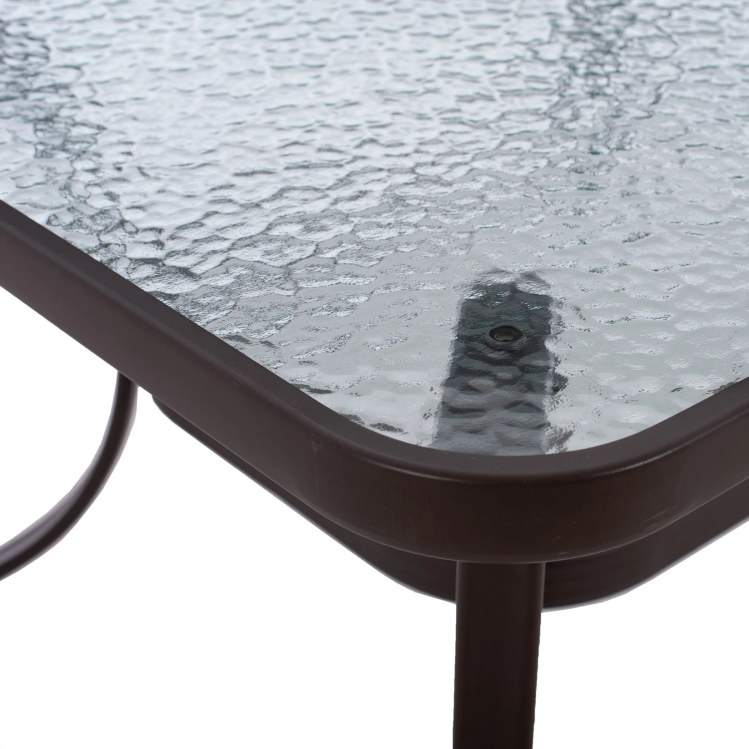 Pravokotna kovinska miza 150x90x75 cm v rjavi barvi z luknjo za dežnik D38 cm