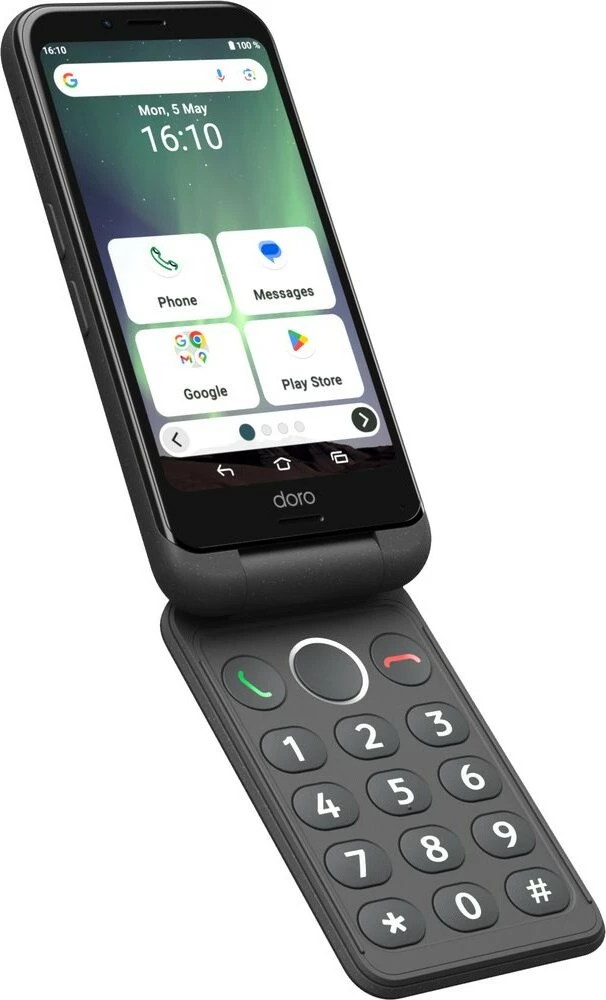 Preprost zložljiv telefon Doro Aurora A20, 4G, 4,5 palca, 3000 mAh, grafit