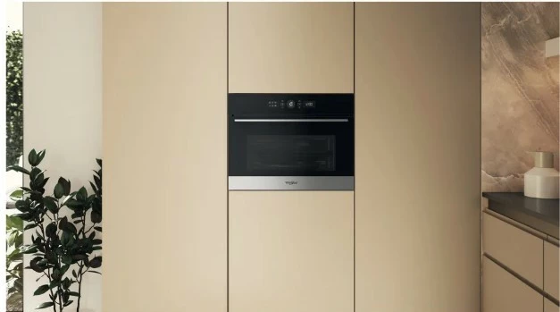 Vgradna mikrovalovna pečica, Whirlpool WMW57DHMX, 40 L, žar + vroči zrak, upravljanje na dotik, spodnje odpiranje, črno/nerjaveče