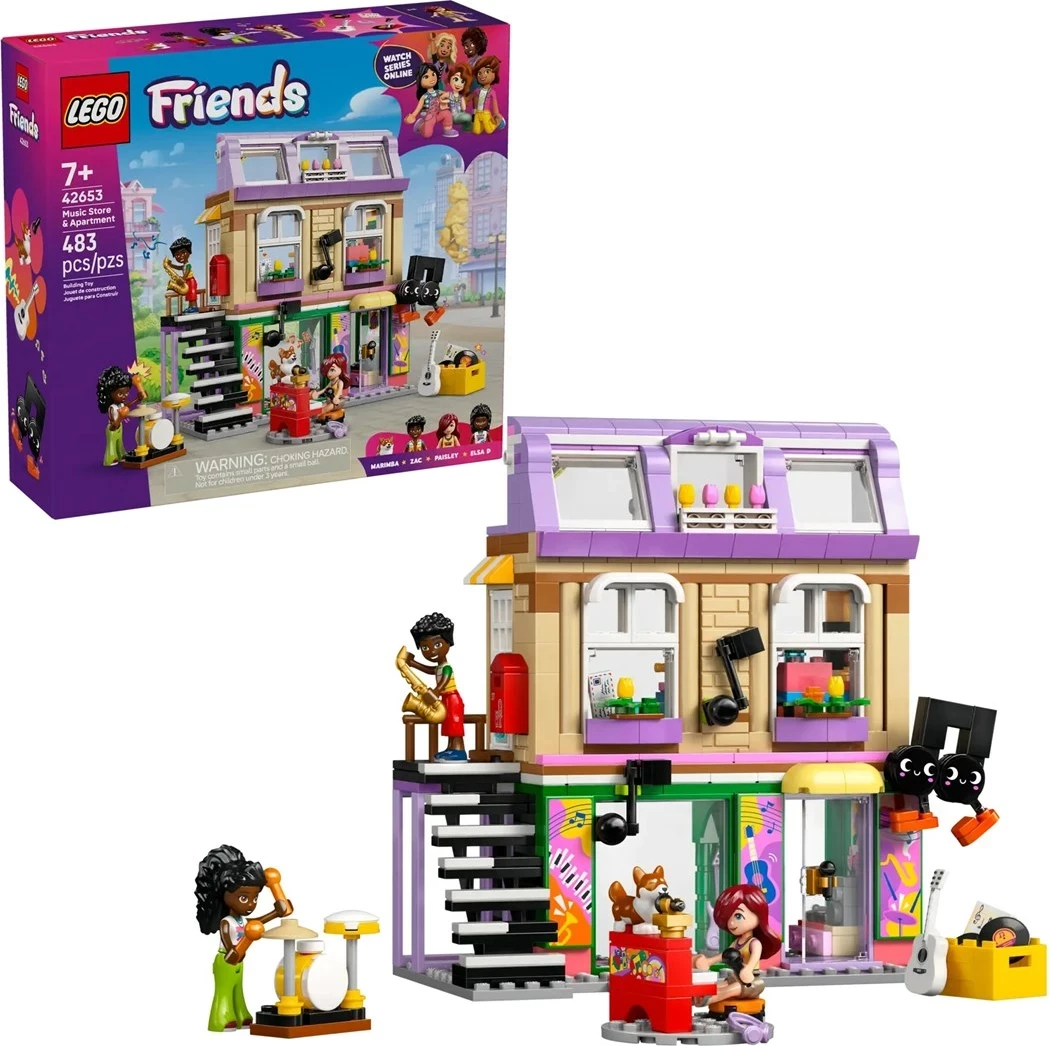 Igralni set trgovina z glasbo in stanovanje 42653 LEGO Friends, 3 minifigure, za otroke 7+