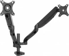Namizni nosilec za 2 monitorja ART RAMM L-18GD, s plinskim mehanizmom, 2x USB 3.0, črn