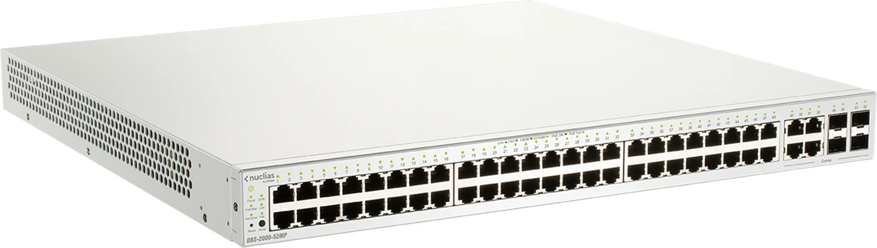 Strežniški stikalnik D-Link DBS-2000-52MP, 52 priključkov, PoE+, Gigabit, za rack, bel